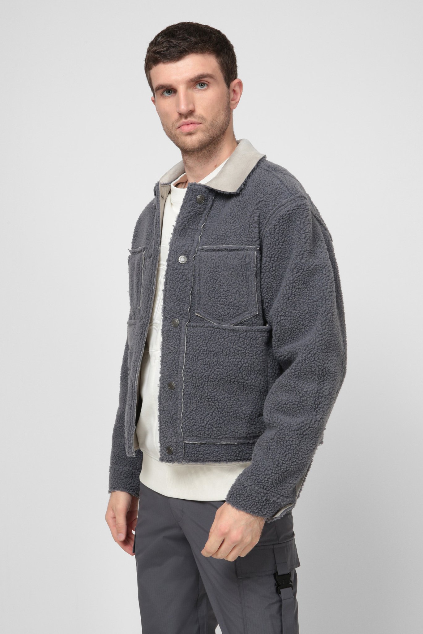 Мужская серая куртка  Lewis Hamilton FAUX SUEDE JKT 3