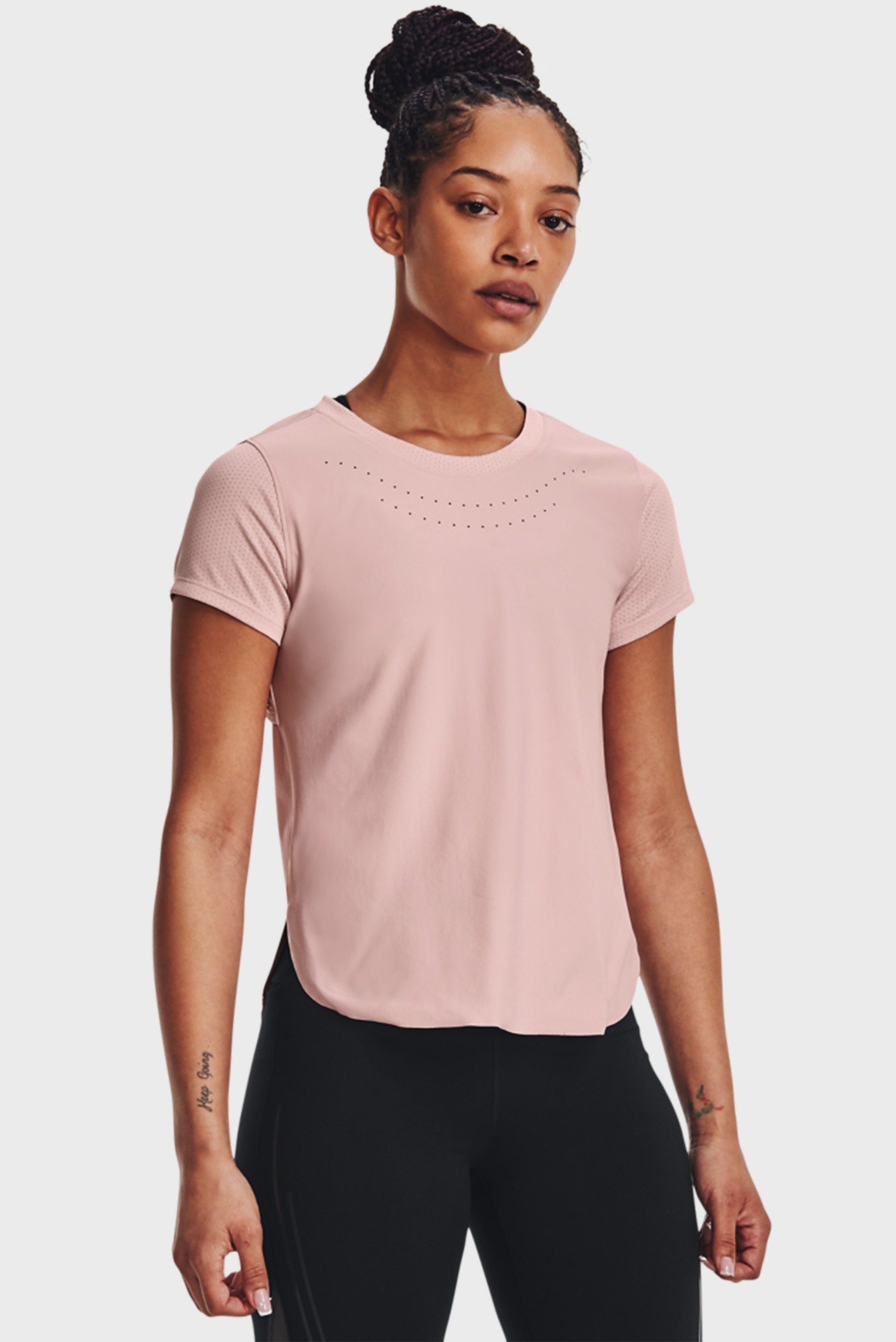 Женская розовая футболка UA PaceHER Tee 6