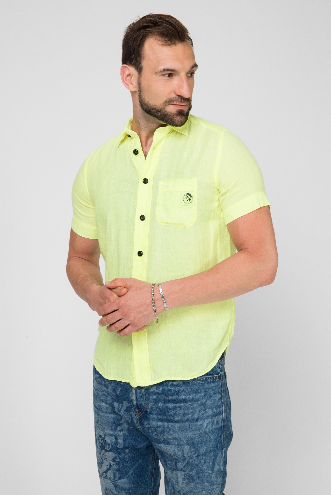 Мужская желтая льняная рубашка S-kiruma 3