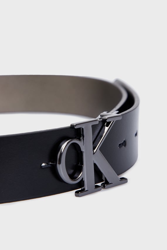 Женский черный кожаный двусторонний ремень ROUND MONO PL REV LTHR BELT 30MM