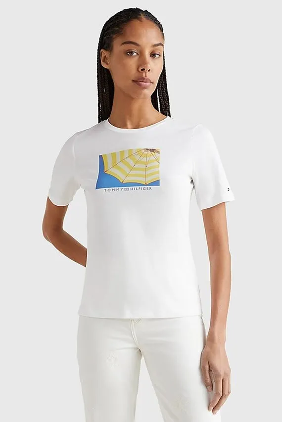 Женская белая футболка REGULAR PHOTOPRINT C-NK TEE Tommy Hilfiger