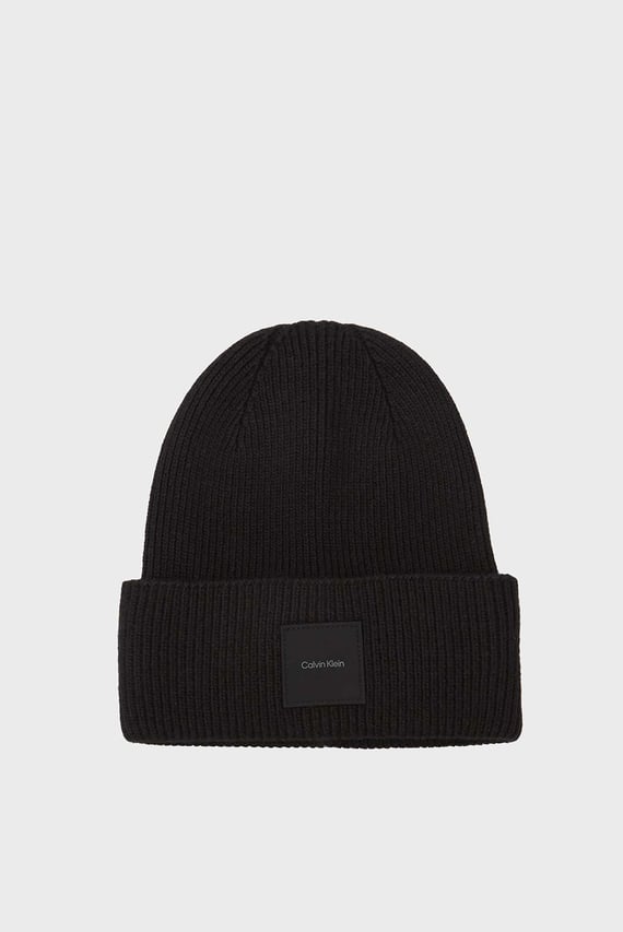 Мужская черная шапка COTTON WOOL FINE RIB BEANIE