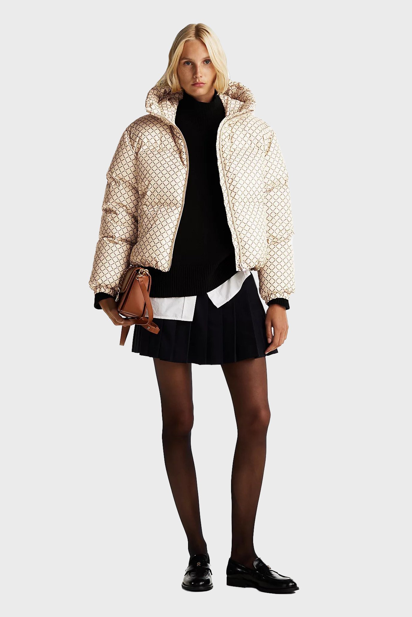 Женский бежевый пуховик с узором NEW YORK DOWN AOP JKT WITH HOOD 3