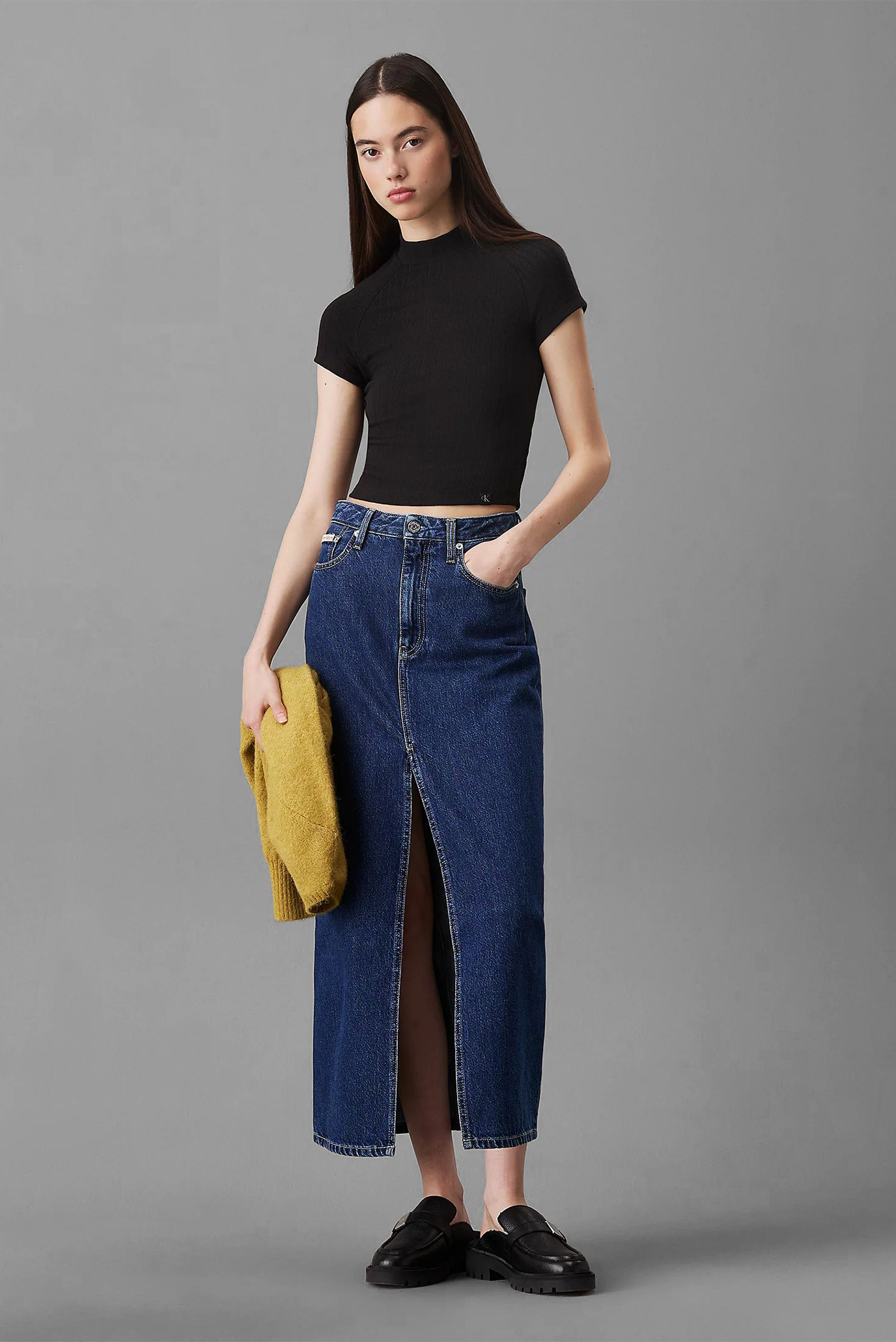 Женский черный топ WARM TEXTURE RIB MOCKNECK TOP 2