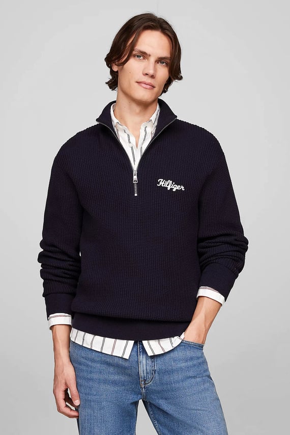 Мужская темно-синяя кофта HILFIGER GRAPHIC WAFFLE ZIP MOCK