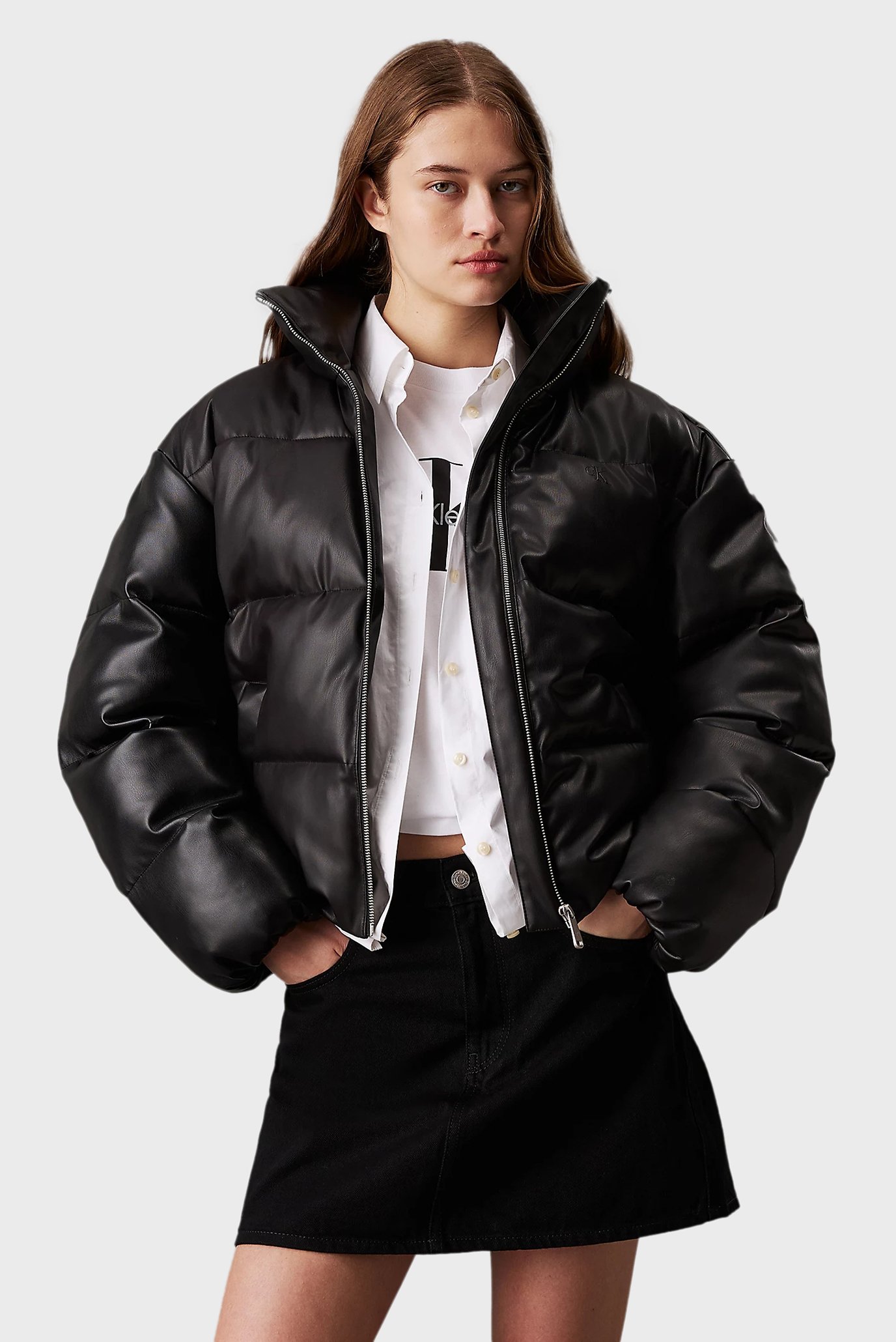 Куртка зимняя/FAUX LEATHER SHORT PUFFER 1