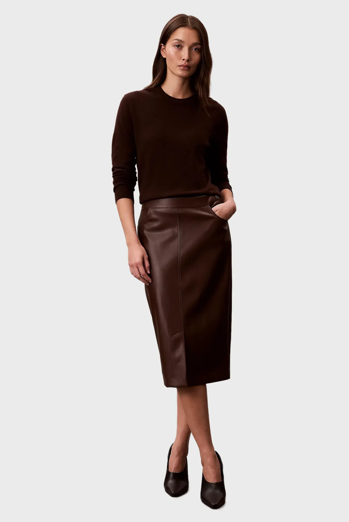 Юбка Faux Leather Midi Skirt 2