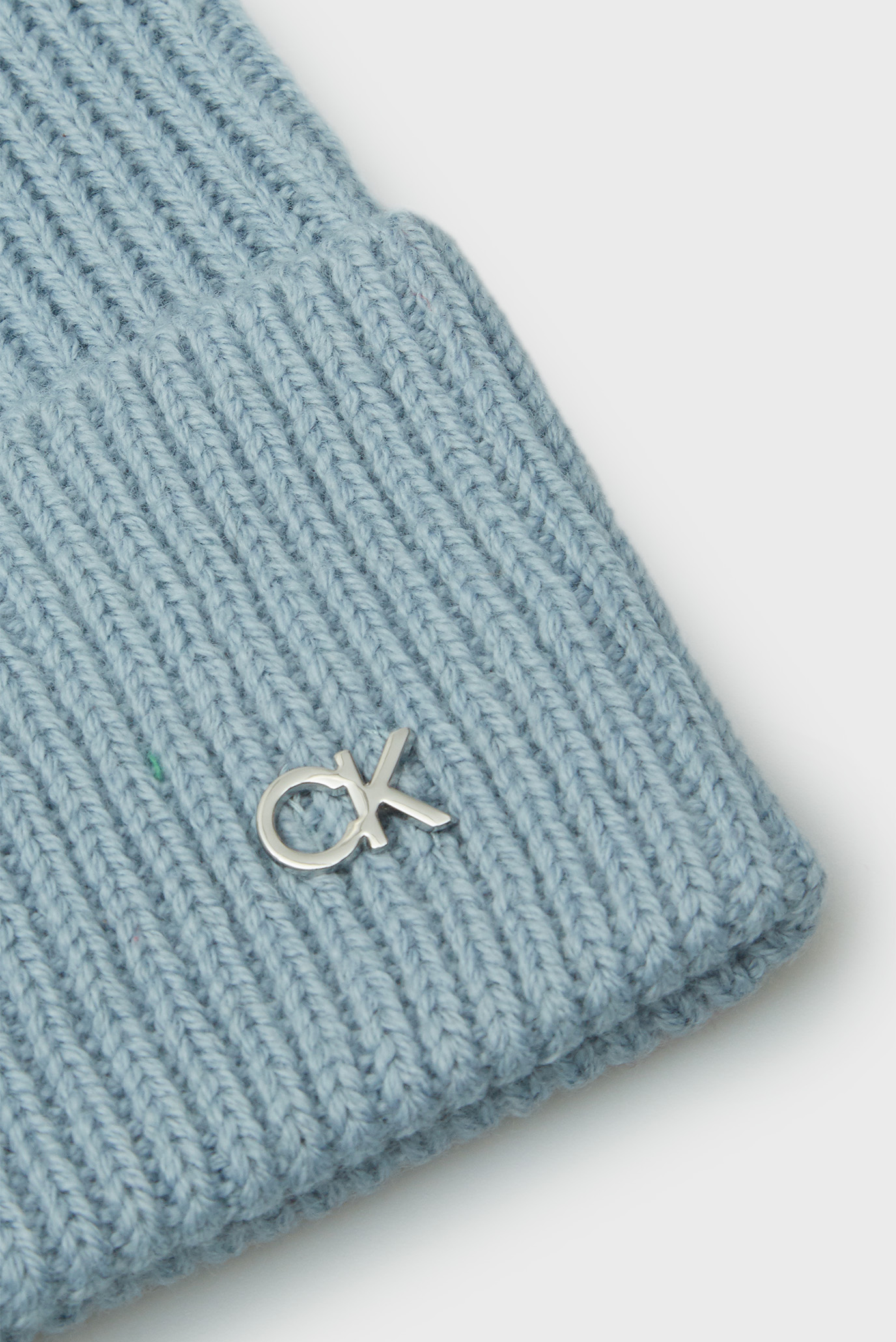 Женская голубая шерстяная шапка CK METAL CHUNKY RIB BEANIE 3