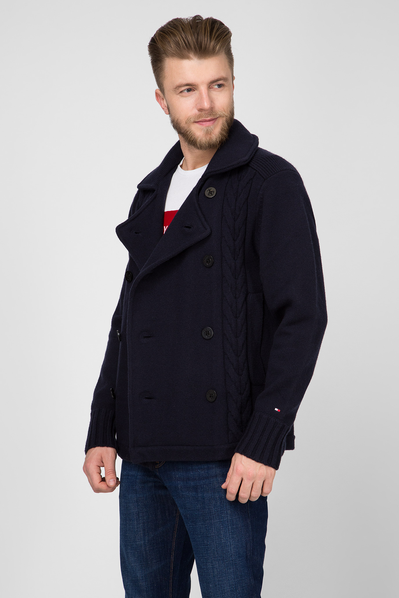 Мужское темно-синее полупальто 7