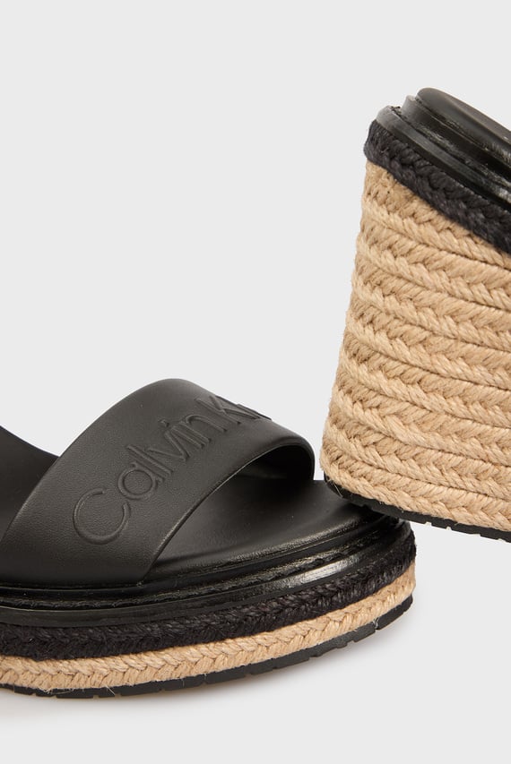 Женские черные кожаные босоножки WEDGE SANDAL 70 - HE