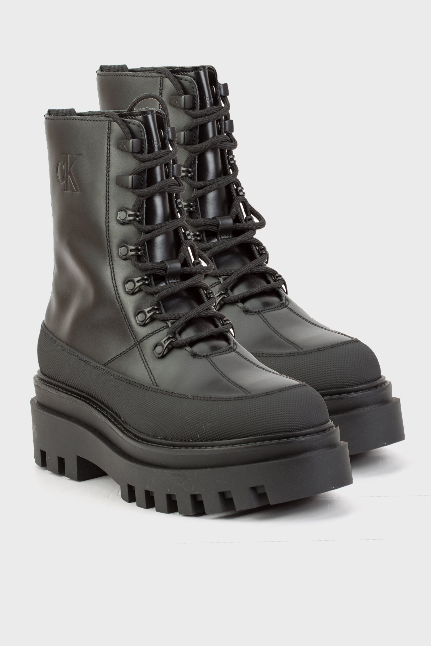 Женские черные кожаные ботинки FLATFORM LACE UP BOOT LTH 2