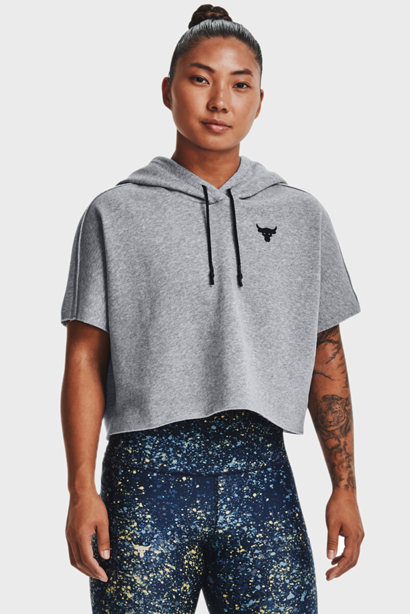 Женское серое худи UA Pjt Rock SS Fleece Hde 9