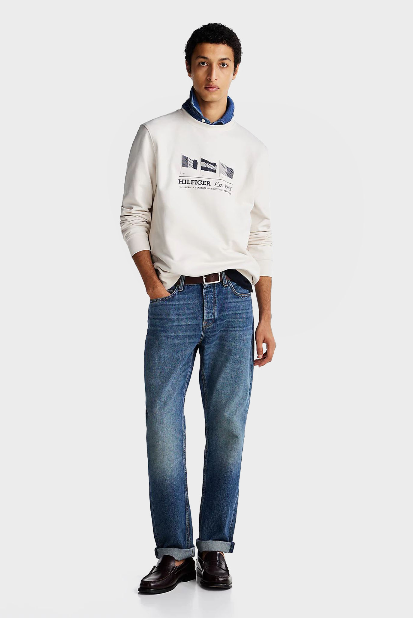 Мужской белый свитшот HILFIGER FLAGS CREWNECK 2
