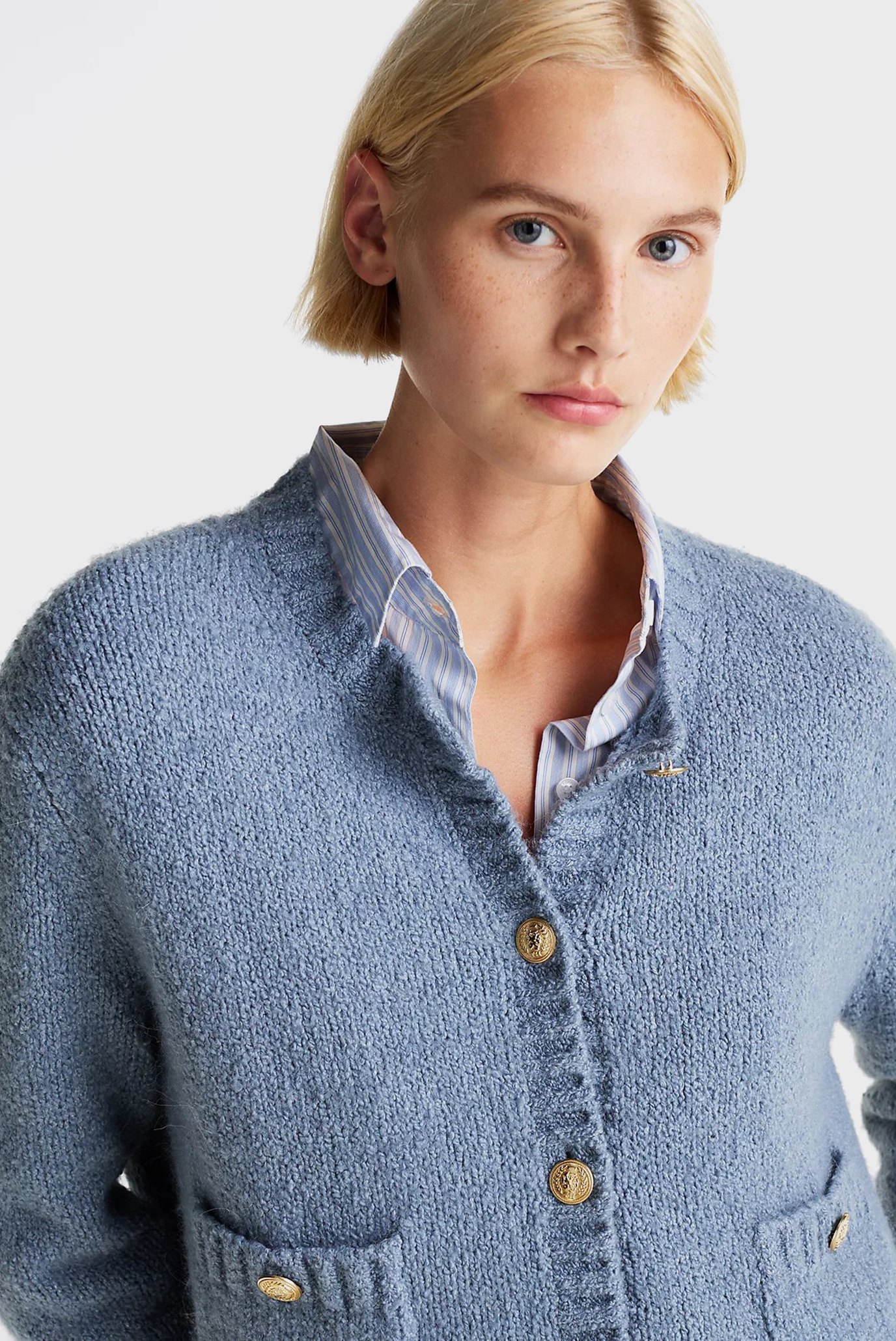 Женский синий кардиган TEXTURED GOLD BUTTON LADY JACKET 4