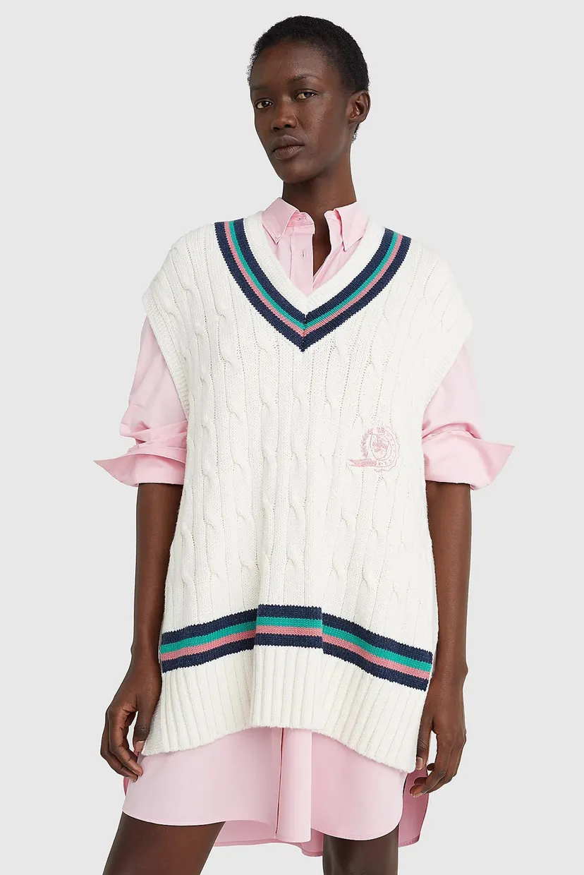 Женский белый пуловер с короткими рукавами ICON V-NK VEST SWEATER 10