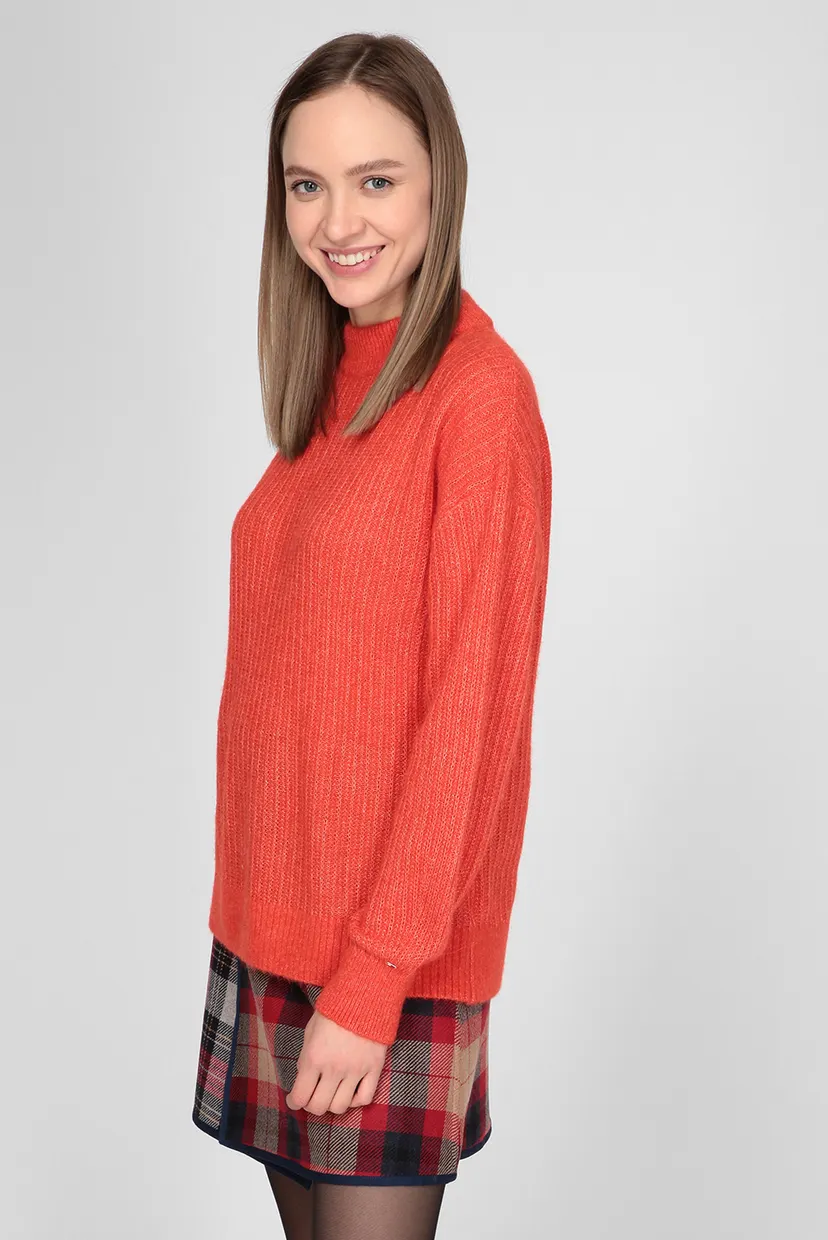 Женский коралловый свитер TEXTURED STITCH MOCK-NK 3
