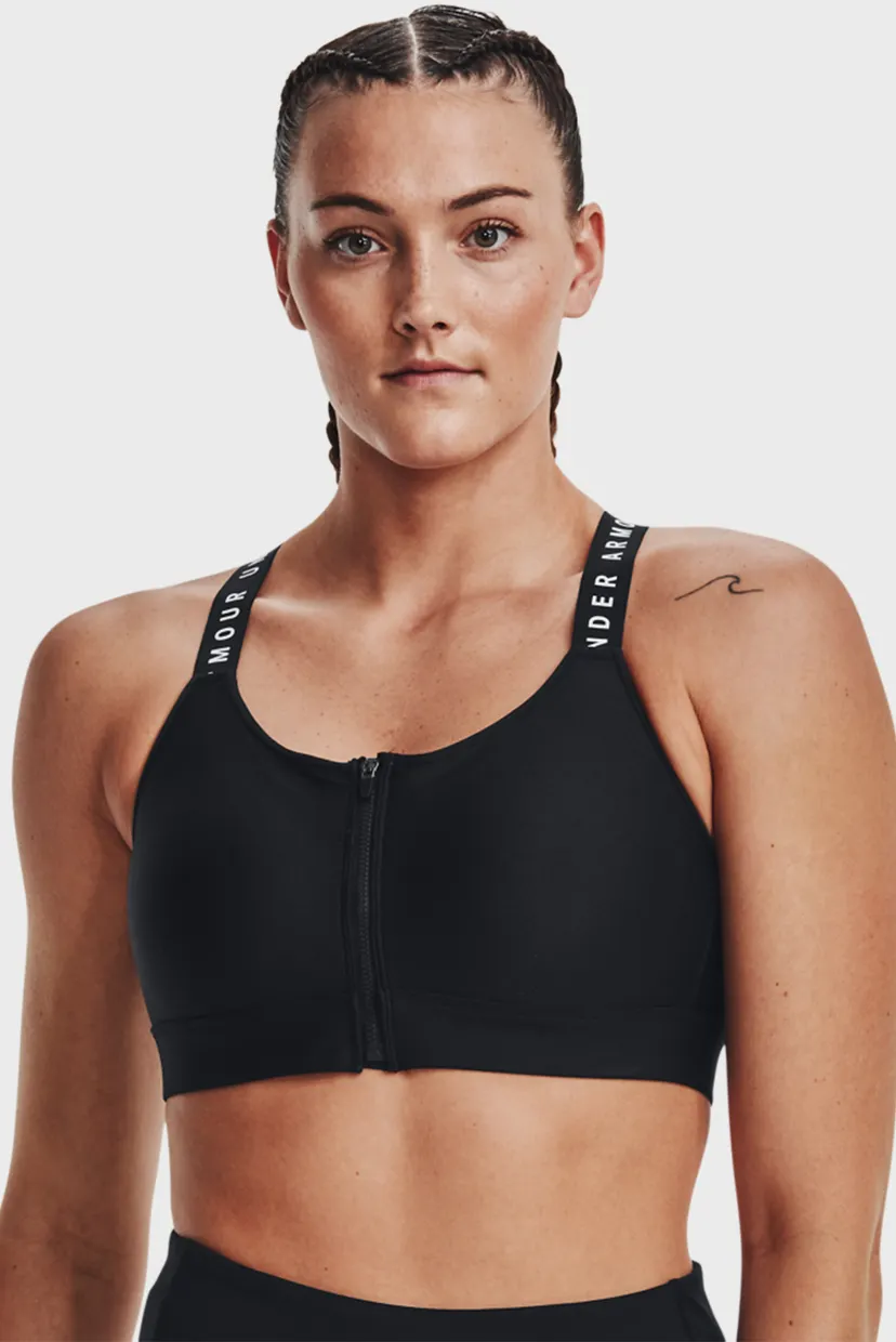 Женский черный спортивный топ UA Infinity High Bra Zip 25