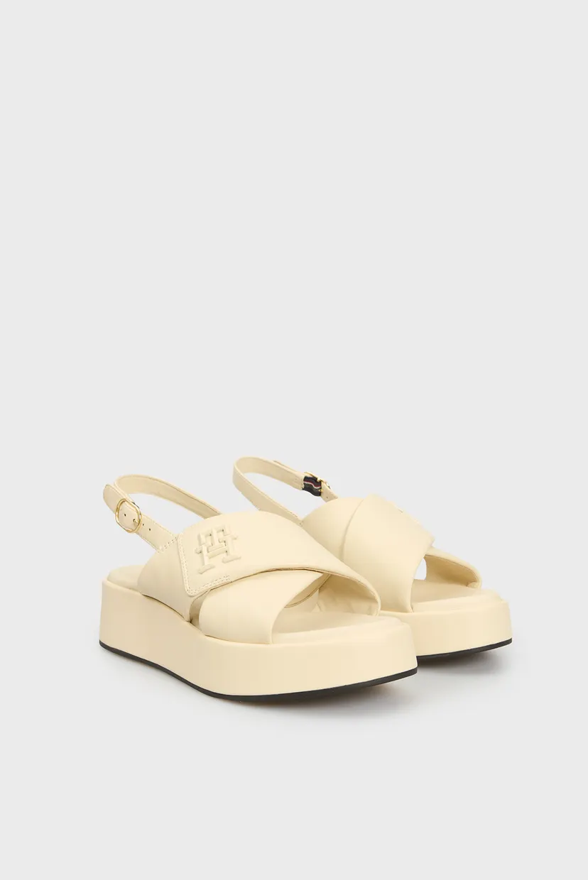 Женские белые кожаные сандали TH LOGO HW PADDED LEATHER SANDAL 3
