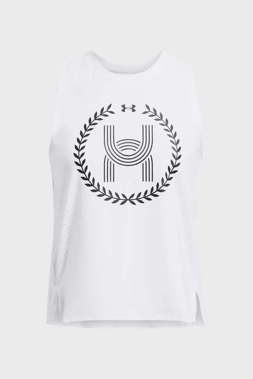 Женская белая майка UA Run Anywhere Elite Tank 3