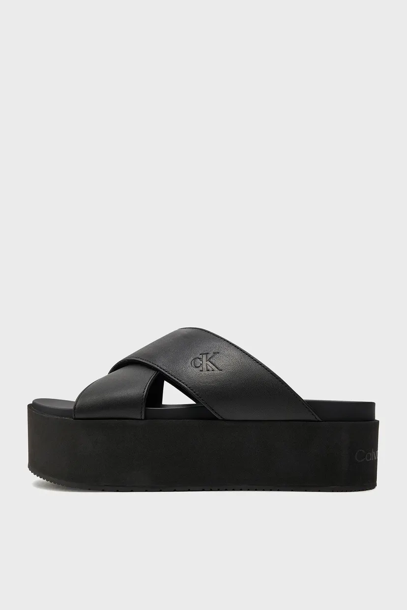 Женские черные кожаные мюли FLATFORM CROSS 5