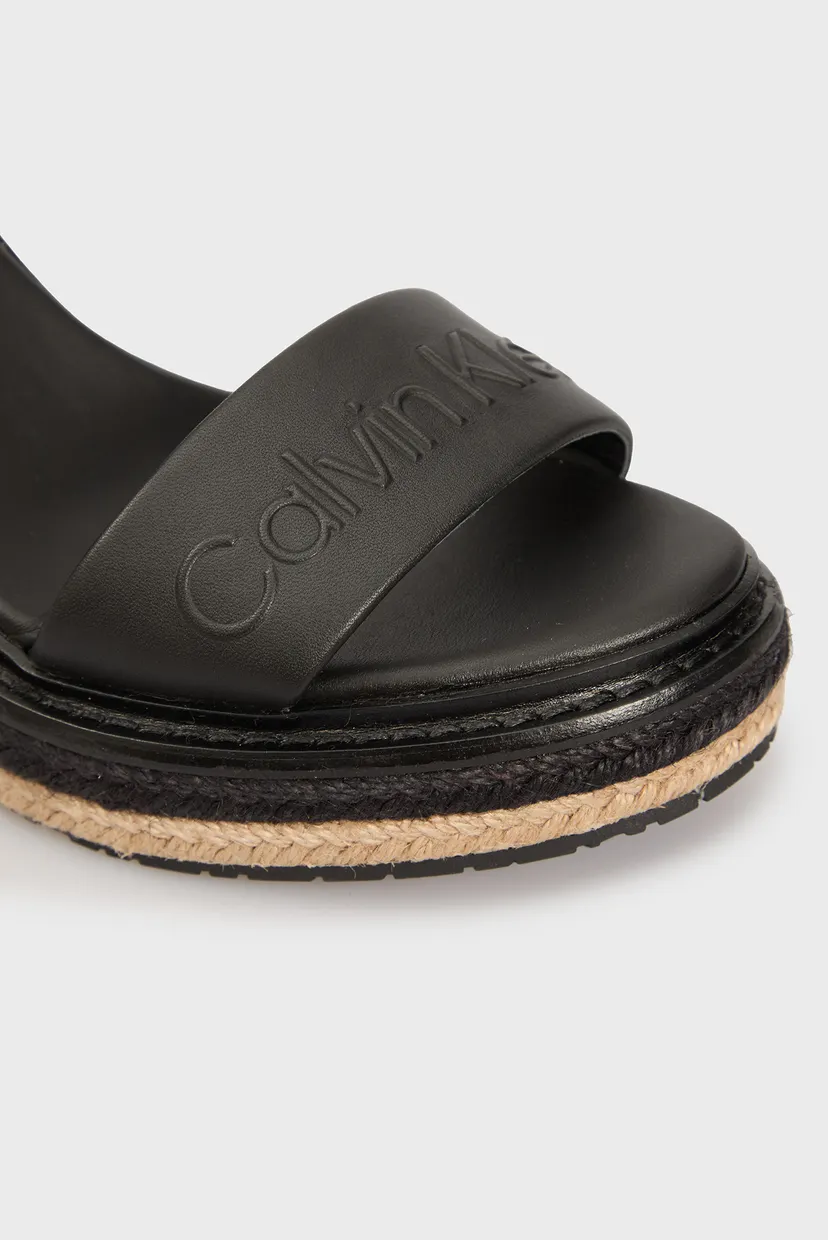 Женские черные кожаные босоножки WEDGE SANDAL 70 - HE 4