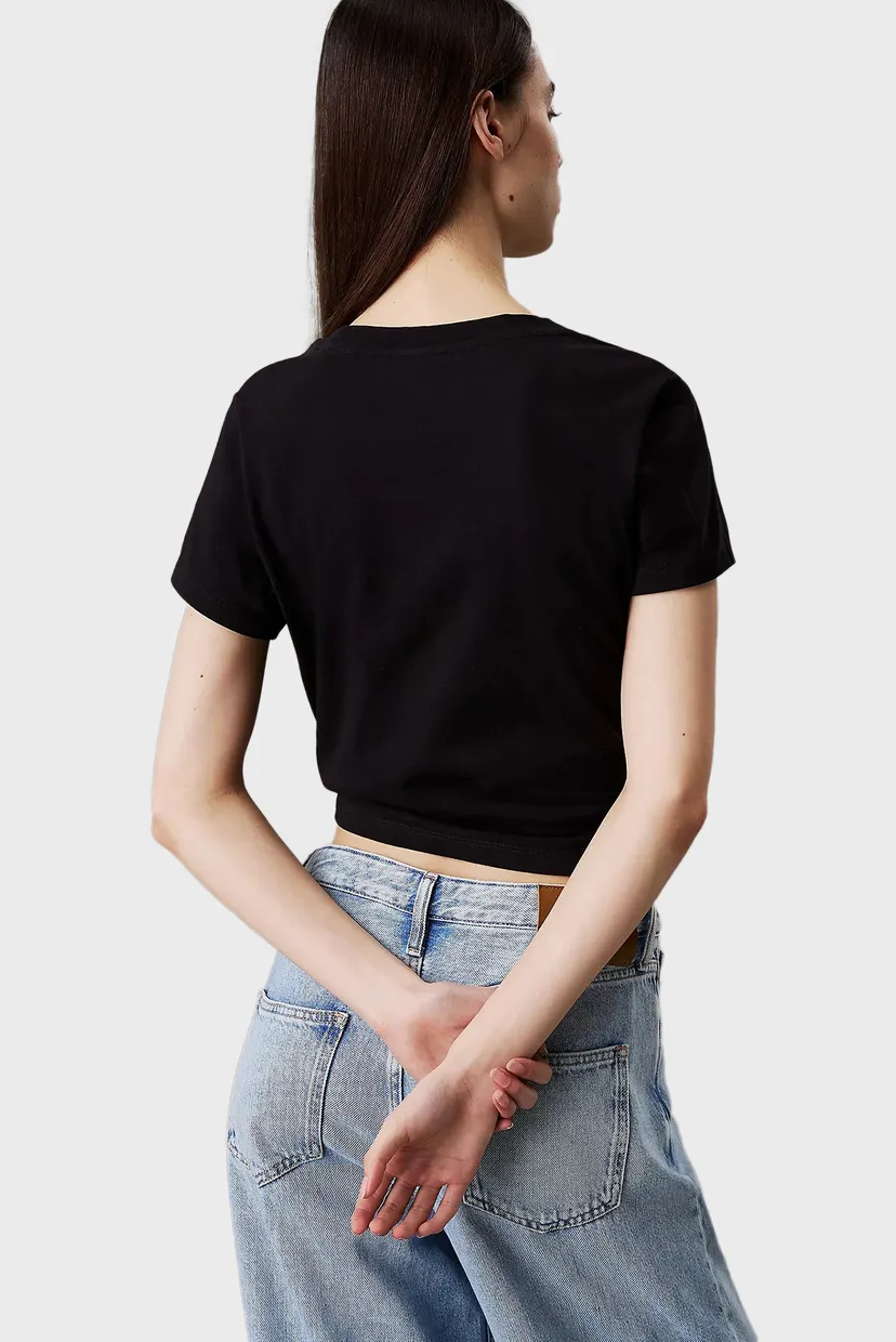 Женская черная футболка LOGO NECKLINE 3