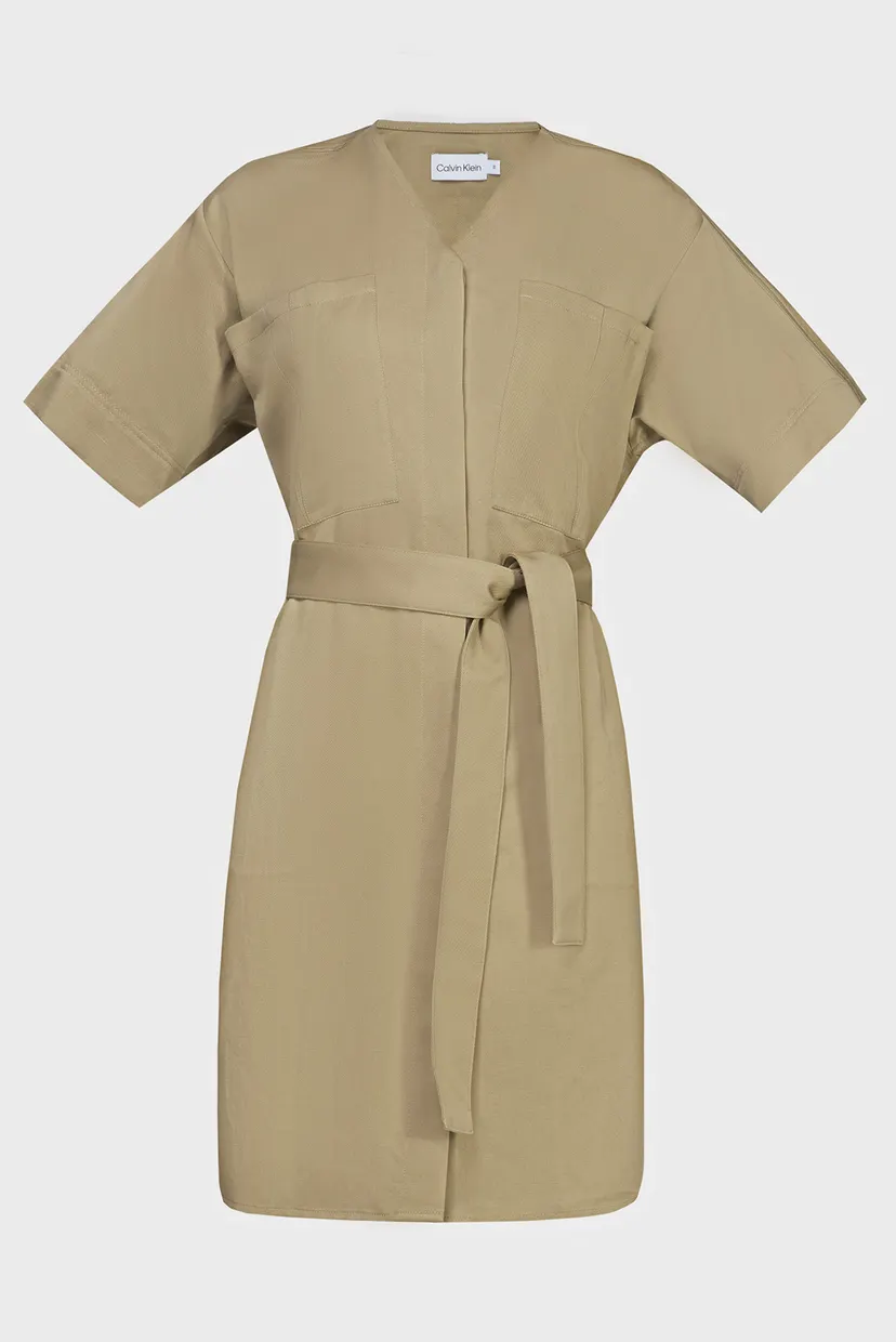 Женское коричневое платье COTTON LINEN BELTED SHIFT DRESS 5