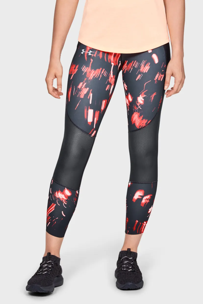 Женские черные тайтсы UA SpeedPocket Printed Run Crop 6