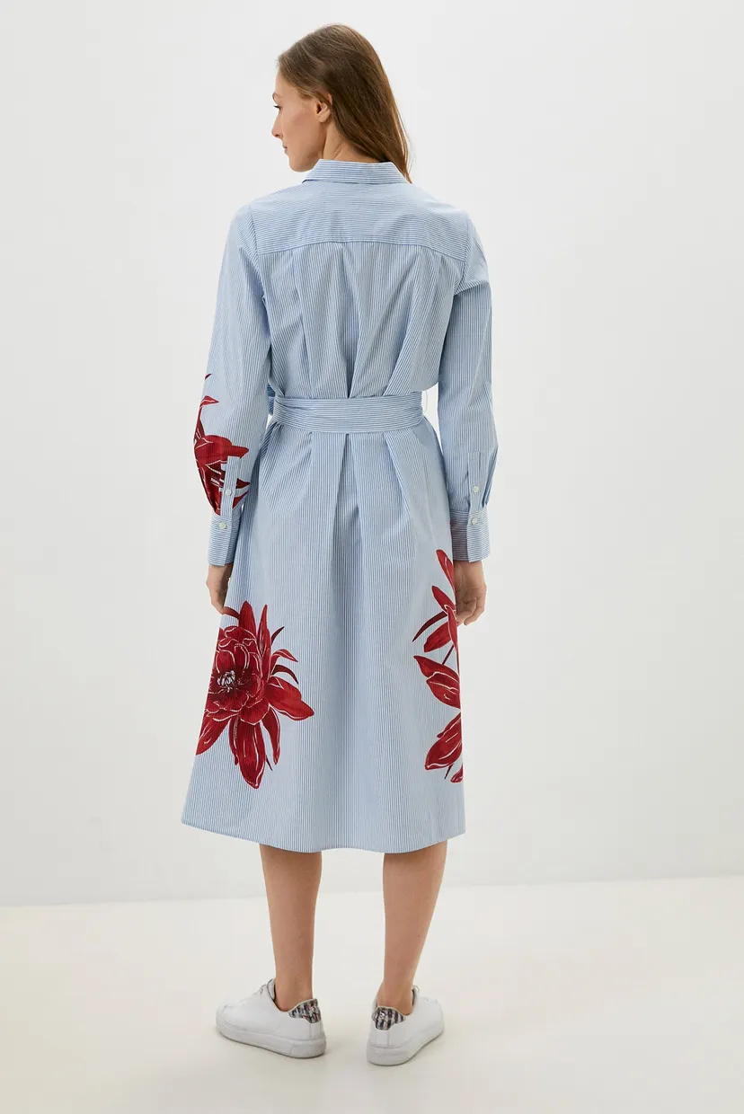 Женское голубое платье в полоску FLORAL MIDI SHIRT DRESS LS 8