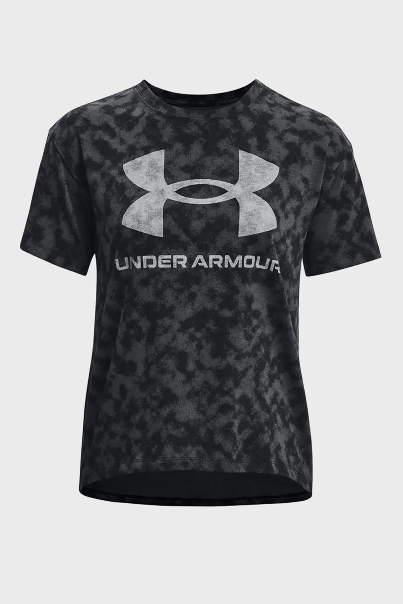 Женская черная футболка UA LOGO AOP HEAVYWEIGHT SS 5