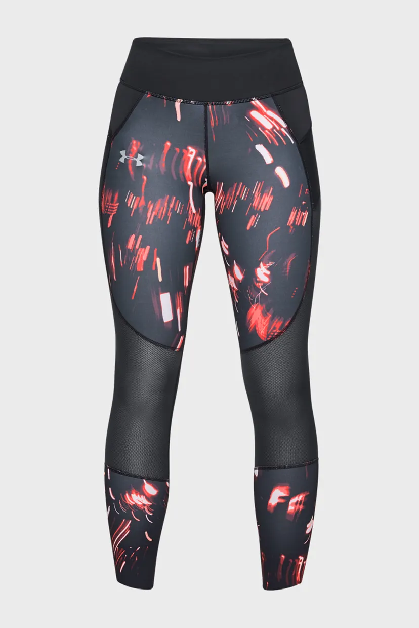 Женские черные тайтсы UA SpeedPocket Printed Run Crop 9