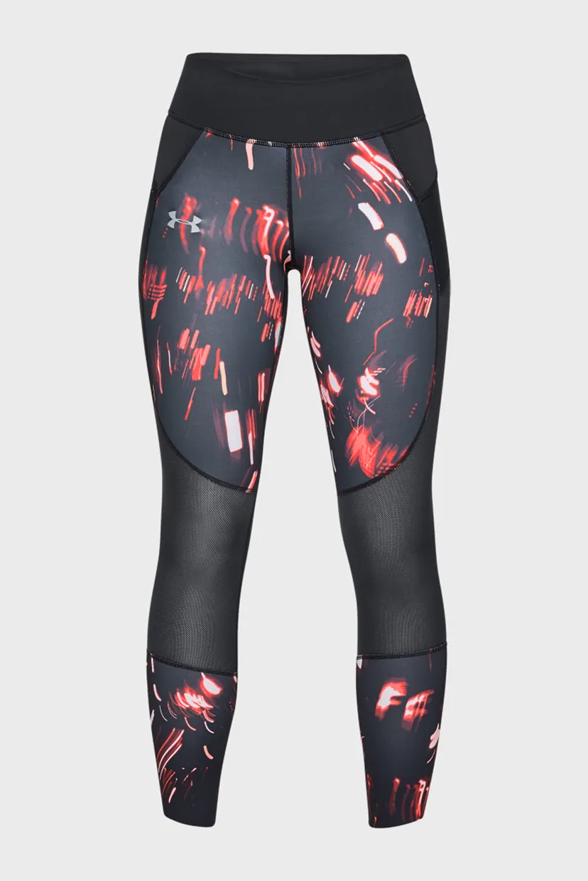 Женские черные тайтсы UA SpeedPocket Printed Run Crop 4