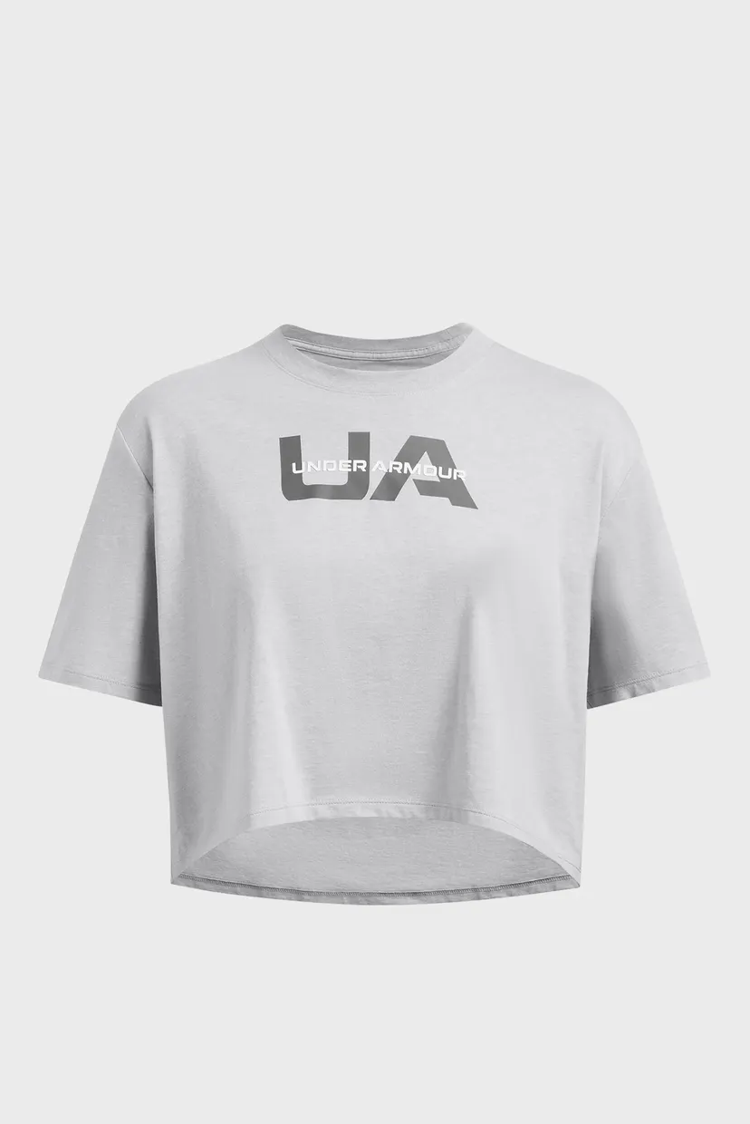Женская серая футболка UA W BOXY CROP BRANDED SS 3