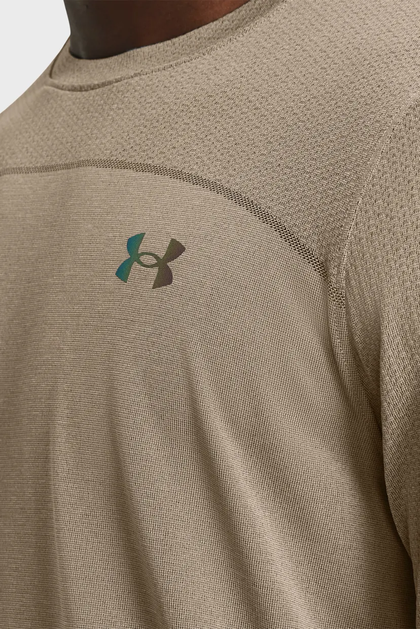 Мужская бежевая футболка UA Rush Seamless Wordmark SS 3