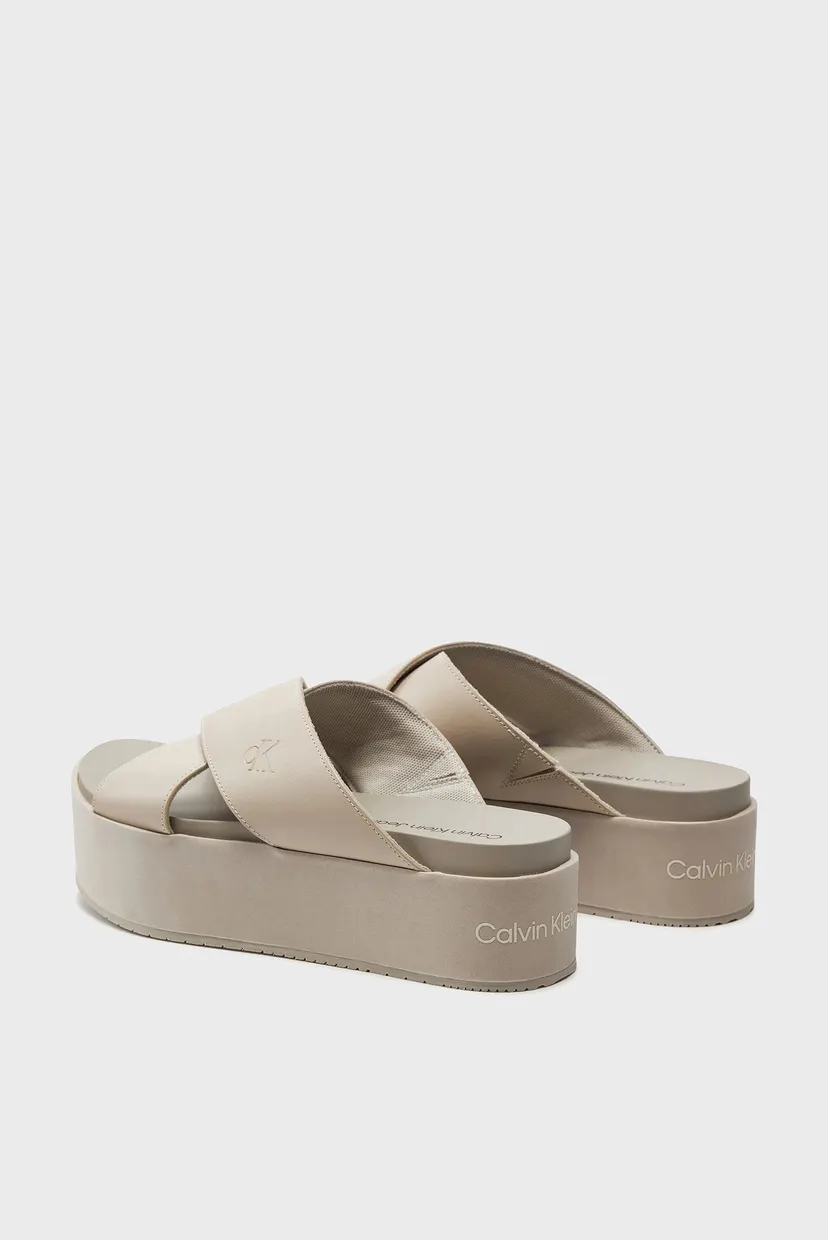 Женские бежевые кожаные слайдеры FLATFORM CROSS MG UC 4