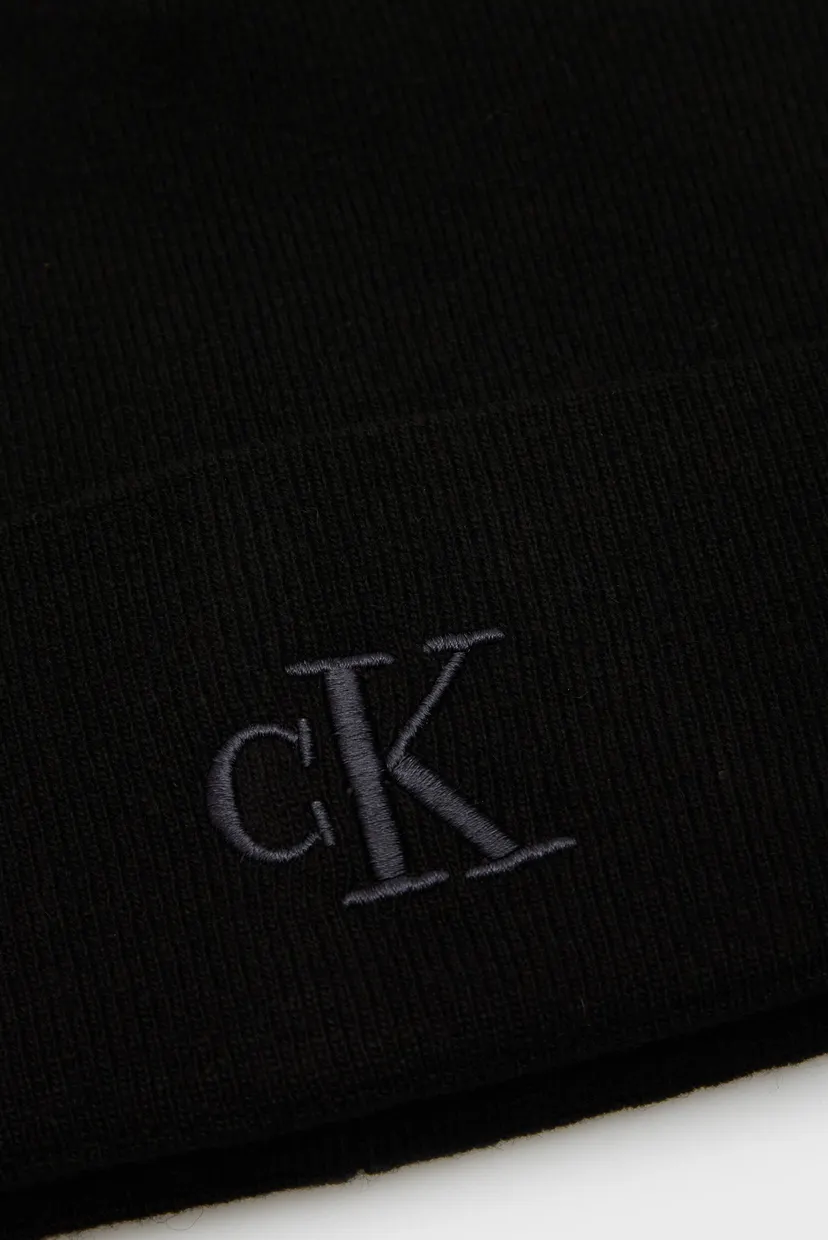 Мужская черная шерстяная шапка THICK EMBROIDERY BEANIE 4
