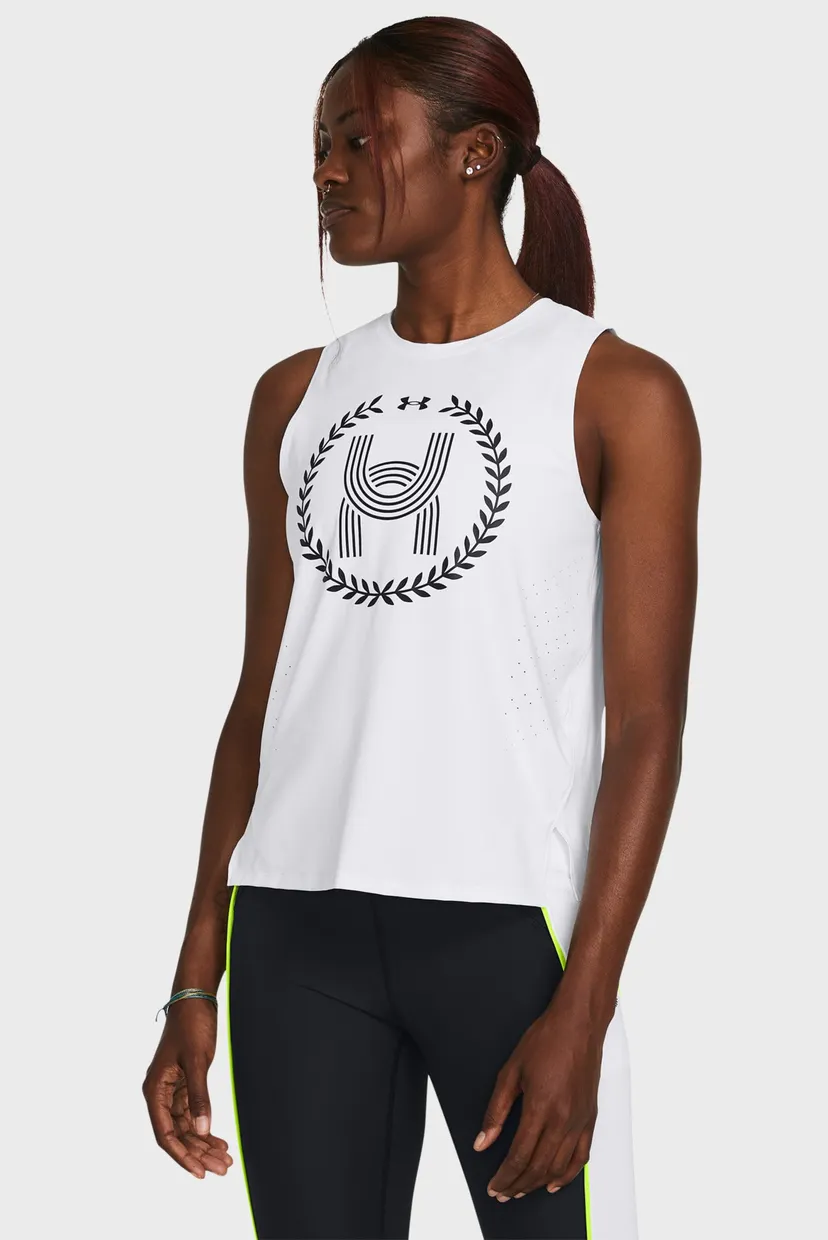 Женская белая майка UA Run Anywhere Elite Tank 6
