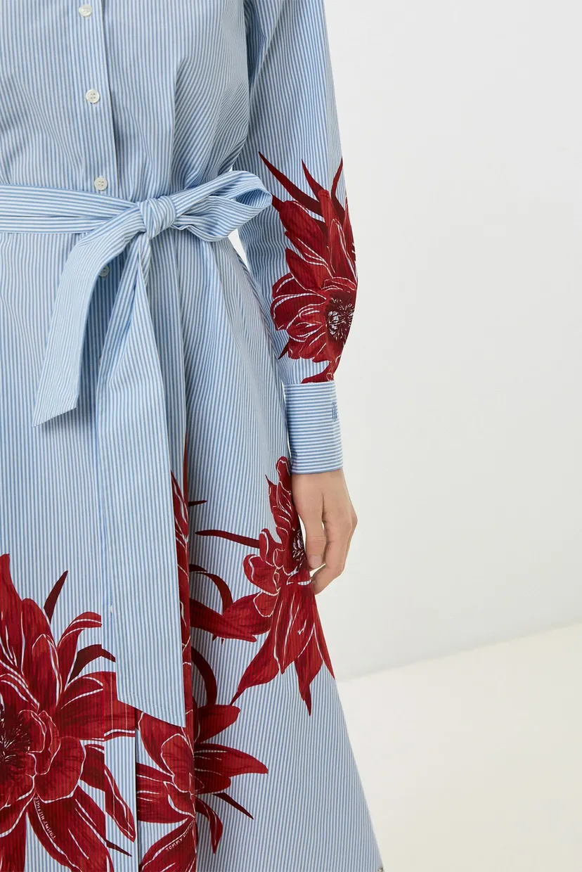 Женское голубое платье в полоску FLORAL MIDI SHIRT DRESS LS 4