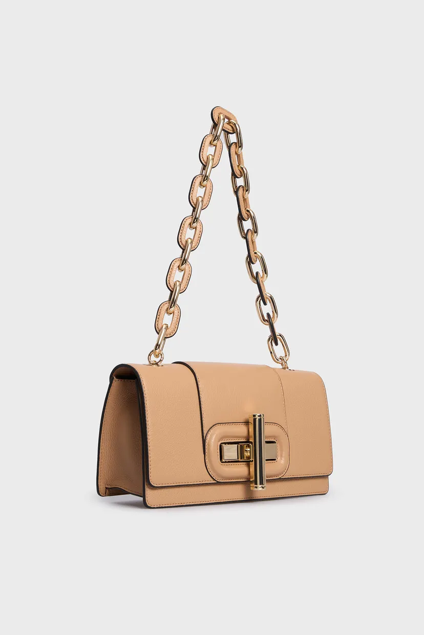 Женская бежевая кожаная сумка TURNLOCK LEATHER BAG 3