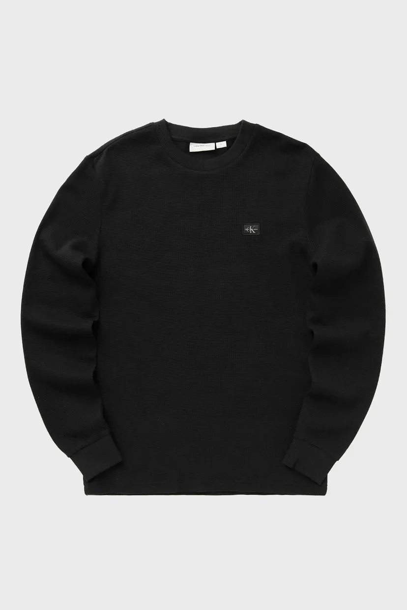 Мужской черный лонгслив WOVEN LABEL WAFFLE LS TEE 3