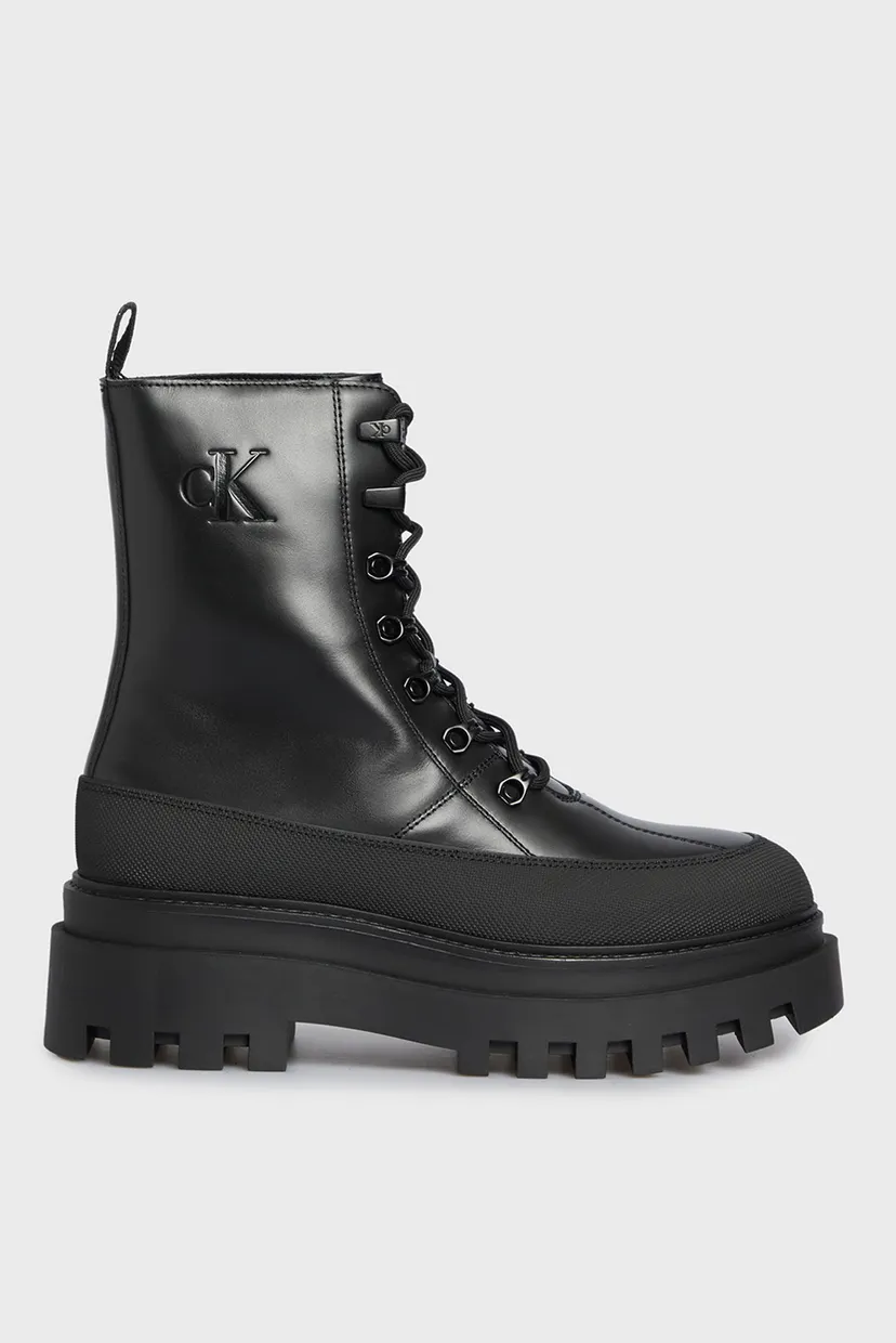 Женские черные кожаные ботинки FLATFORM LACE UP BOOT LTH 5