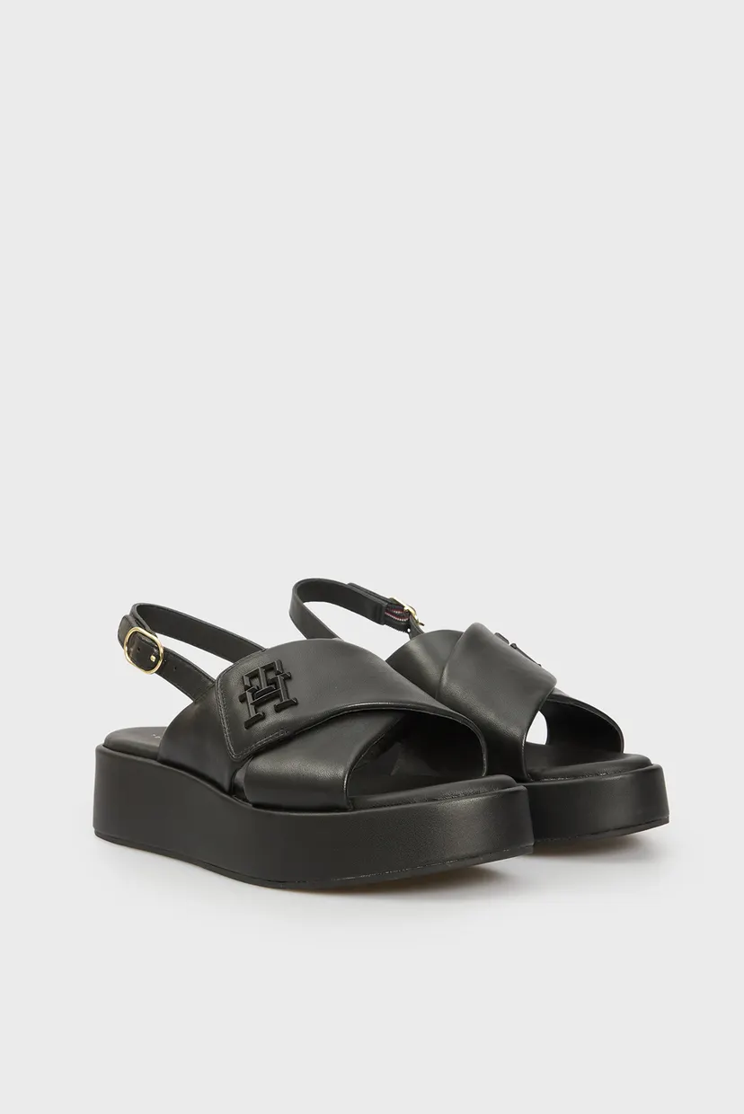 Женские черные кожаные сандали TH LOGO HW PADDED LEATHER SANDAL 3