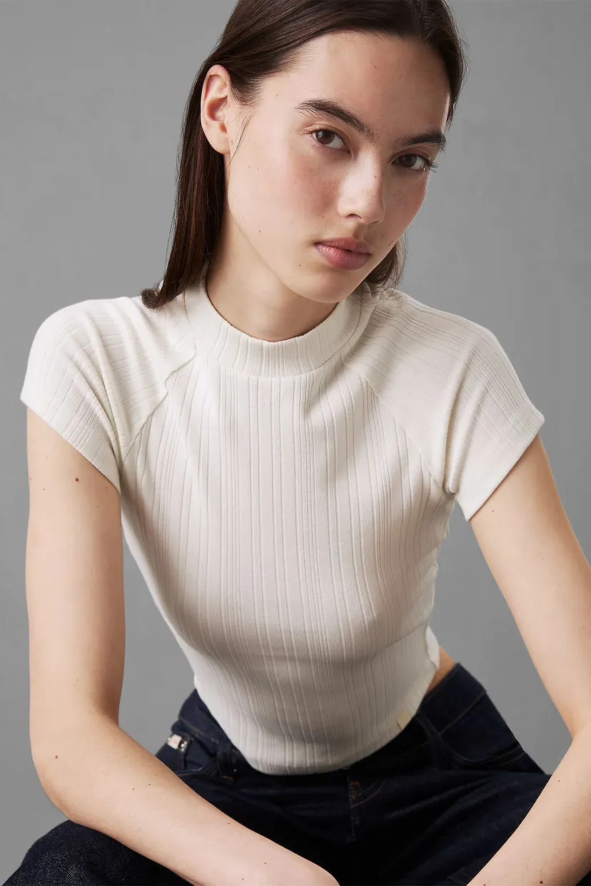 Женский белый топ WARM TEXTURE RIB MOCKNECK TOP 3