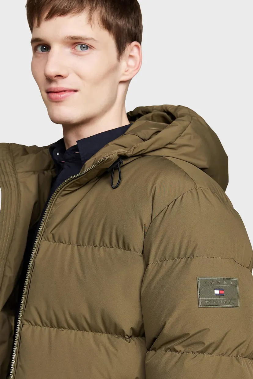 Мужской оливковый пуховик DOWN HOODED PUFFER JACKET 4
