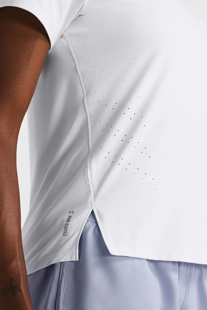 Женская белая футболка UA Launch Elite Shortsleeve 4