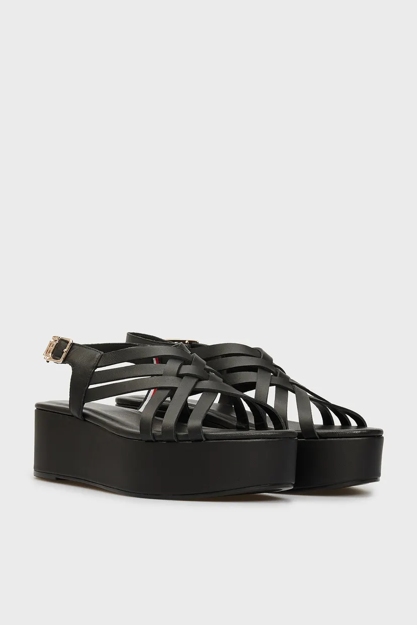 Женские черные кожаные босоножки FEMININE LEATHER FLATFORM 3