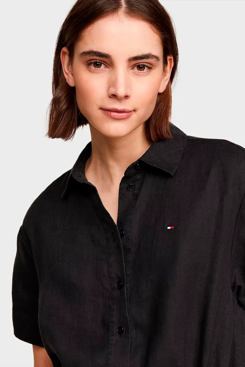 Женское черное льняное платье LINEN SS MIDI SHIRT 4