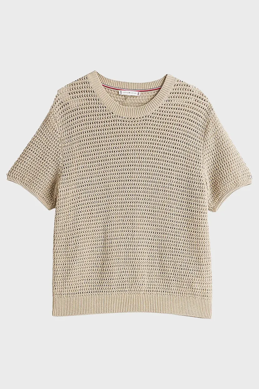 Женский бежевый джемпер с короткими рукавами POINTELLE CROCHET 6