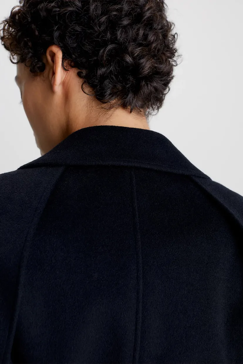 Женское черное шерстяное пальто CUT OUT WOOL WRAP COAT 9