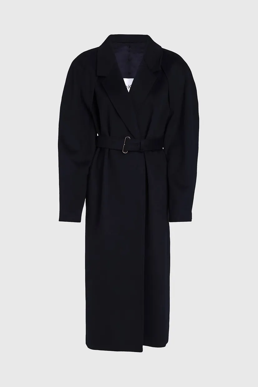 Женское черное шерстяное пальто CUT OUT WOOL WRAP COAT 5